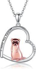 wholesale 925 Sterling Silver Heart-Shaped Otter Pendant Necklace with Cubic Zirconia Gifts for Women-0-0