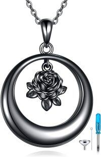 wholesale  925 Sterling Silver Rose Cremation Jewelry Heart Urn Pendant Necklace with Funnel and Fill Tool - 24 Chain-Black Rose Circle Urn