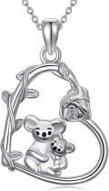wholesale 925 Sterling Silver Koala Bear Family Love Heart Pendant Necklace for Women Girls - 45cm Chain Length-0-0