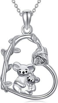 wholesale 925 Sterling Silver Koala Bear Family Love Heart Pendant Necklace for Women Girls - 45cm Chain Length-Koala