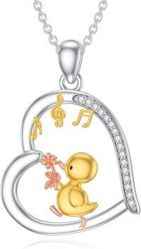 wholesale 925 Sterling Silver Heart Shaped Cubic Zirconia Duck Pendant Necklace - Mother's Day Gifts for Her-Duck