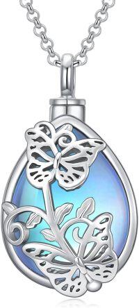wholesale 925 Sterling Silver Blue Abalone Shell Flower Pendant Urn Keepsake Memorial Ashes Holder Necklace for Men & Women-Butterfly