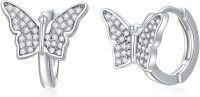 wholesale 925 Sterling Silver CZ Butterfly Huggie Hoop Earrings for Women Girls Minimalist  3 Pairs Set-Butterfly-B