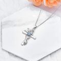wholesale 925 Sterling Silver Cross Pendant With Red Gemstone And Lily Design-0-46