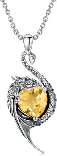 wholesale 925 Sterling Silver Birthstone Dragon Heart Pendant Necklace-November