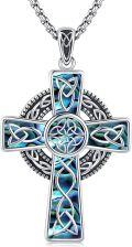wholesale 925 Sterling Silver Abalone Shell Inlay Celtic Knot Cross Pendant Necklace  Norse Viking Jewelry for Men Women-0-0