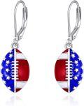 wholesale 925 Sterling Silver American Flag Football Leverback Drop Earrings Sports Gift for Her-0-0