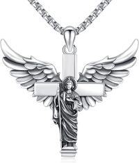 wholesale 925 Sterling Silver Guardian Angel Cross Pendant Necklace for Women Men Catholic s-F01 - St Jude Cross