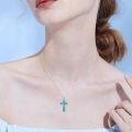 wholesale 925 Sterling Silver Turquoise Inlay Faith Cross Pendant Necklace for Women-0-3