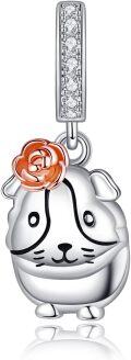wholesale 925 Sterling Silver Rose Flower Guinea Pig Charm Pendant for Bracelets Necklaces's-0-0