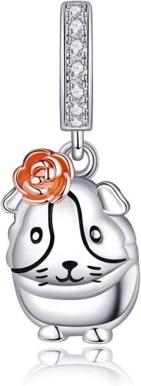 wholesale 925 Sterling Silver Rose Flower Guinea Pig Charm Pendant for Bracelets Necklaces's-Guinea Pig