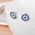 wholesale 925 Sterling Silver Blue Evil Eye Stud Hoop Earrings with Cubic Zirconia and Circle Design for Women Girls - Spiritual s-0-1