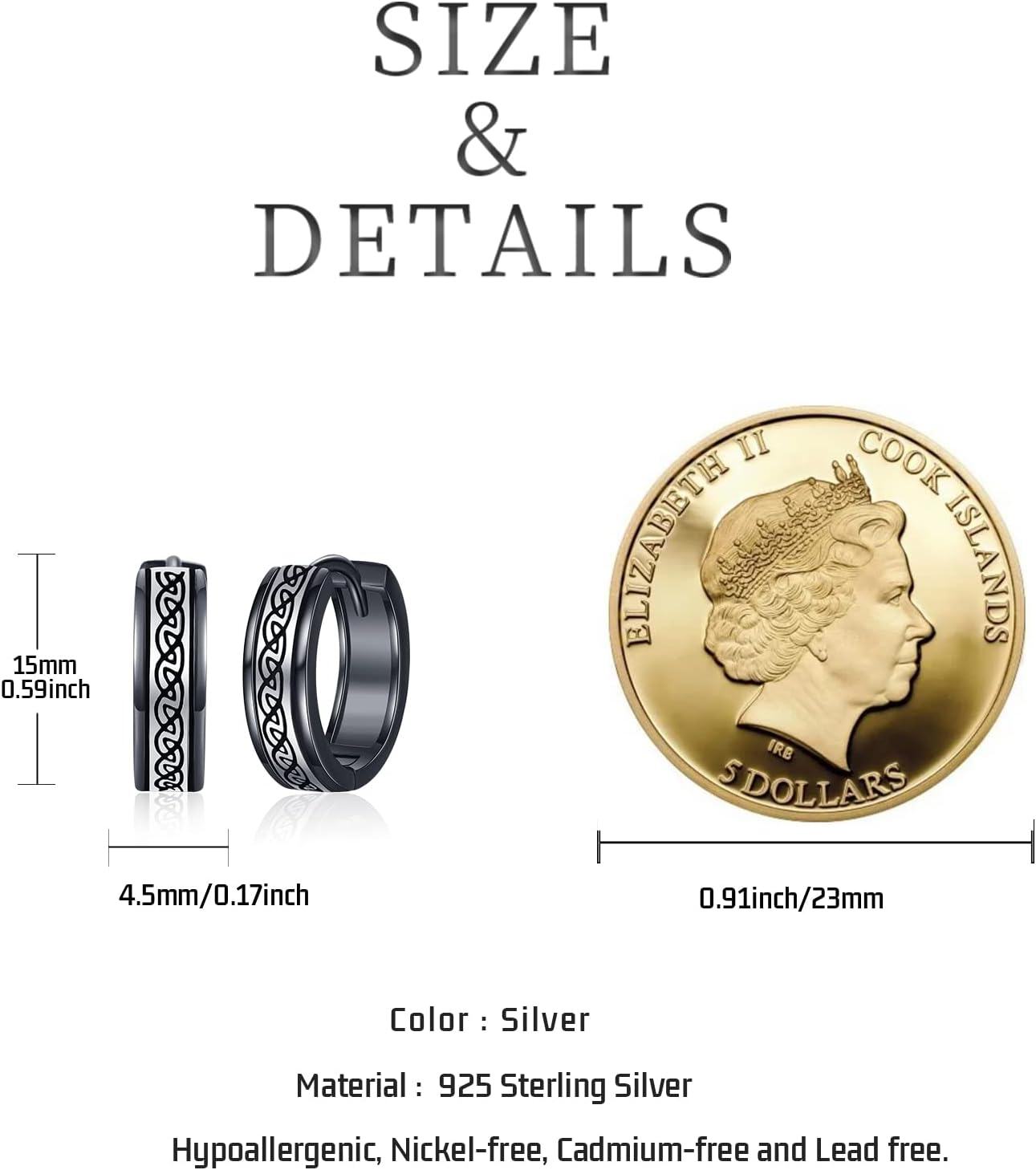  Sterling Silver Cross Viking Hoop Earrings for Men Father s Day Gift for Dad Husband -0-2