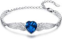 wholesale 925 Sterling Silver Birthstone Angel Wings Heart Bracelet for Women Mother s Day Gift-September