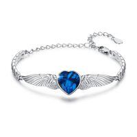 wholesale 925 Sterling Silver Birthstone Angel Wings Heart Bracelet for Women Mother s Day Gift-September