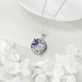 wholesale 925 Sterling Silver Platinum Plated Blue Hummingbird Lily Of The Valley Crystal Pendant Necklace-0-2