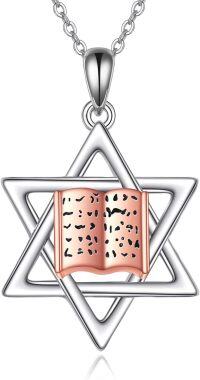 wholesale 925 Sterling Silver Book Pendant with Star of David Necklace for Women and Men-Scripture
