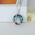 wholesale 925 Sterling Silver Blue Crystal Mother & Child Rose Flower Pendant Necklaces Gifts for Women-0-4