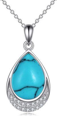 wholesale Sterling Silver Moonstone Cubic Zirconia Teardrop Pendant Necklace-L-Turquoise