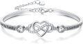 wholesale Sterling Silver Adjustable Infinity Heart Bangle for Women-0-6