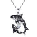 wholesale Rhodium Plated Sterling Silver & CZ Killer Whale Heart Necklace, Adjustable Chain, Hypoallergenic Gift for Women-0-0
