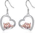 wholesale Rhodium-Plated 925 Sterling Silver Boston Terrier Dog Earrings with White Cubic Zirconia, Sparkly Heart Dangle Earrings for Women, Elegant Gift for Dog Lovers-0-0