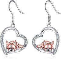 wholesale Rhodium-Plated 925 Sterling Silver Boston Terrier Dog Earrings with White Cubic Zirconia, Sparkly Heart Dangle Earrings for Women, Elegant Gift for Dog Lovers-Boston Terrier Dog Earrings