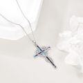 wholesale 925 Sterling Silver Abalone Shell Inlay Cubic Zirconia Accent Cross Pendant Necklace for Women-0-3