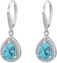 wholesale 925 Sterling Silver 12 Birthstone Trendy Dangle Earrings for Women Teens-04-Turquoise