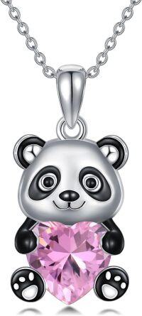 wholesale Metal Stone Panda Heart Pendant Necklace Women s Gift-October