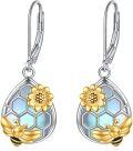 wholesale 925 Sterling Silver Honeycomb Bee Flower Teardrop Dangle Earrings for Women and Girls-0-0