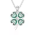 wholesale 925 Sterling Silver Green Crystal Four-Leaf Clover Pendant Necklace Luck Charm Jewelry for Women Girls Gifts 20 Chain-0-0