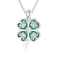 wholesale 925 Sterling Silver Green Crystal Four-Leaf Clover Pendant Necklace Luck Charm Jewelry for Women Girls Gifts 20 Chain-Clover