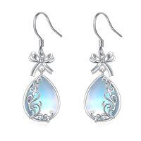 wholesale 925 Sterling Silver White Gold Plated Bow Moonstone Drop Earrings-Bow Earrings