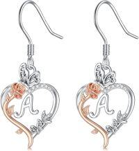 wholesale TOUPOP Rose Heart Earrings For Women Sterling Silver Butterfly Initial A Letter Drop Dangle Earrings Anniversary Birthday Christmas Jewelry Gifts For Her Wife Girlfriend Mom -undefined