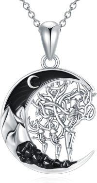 wholesale 925 Sterling Silver Tree of Life Black Onyx and Moonstone Couples Pendant Necklace for Women-Mom&2 Daughters-Skeleton Tree