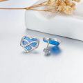 wholesale 925 Sterling Silver Blue Fire Opal Infinity Heart Stud Earrings with Cubic Zirconia Accents-0-2