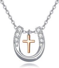 wholesale Silver Cross Pendant Necklace for Women Girls - Lucky Horseshoe in Heart Embrace s for Cowgirls Equestrian Birthday Mother's Day-Silver