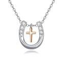 wholesale Silver Cross Pendant Necklace for Women Girls - Lucky Horseshoe in Heart Embrace s for Cowgirls Equestrian Birthday Mother's Day-0-0
