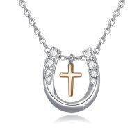 wholesale Silver Cross Pendant Necklace for Women Girls - Lucky Horseshoe in Heart Embrace s for Cowgirls Equestrian Birthday Mother's Day-Silver