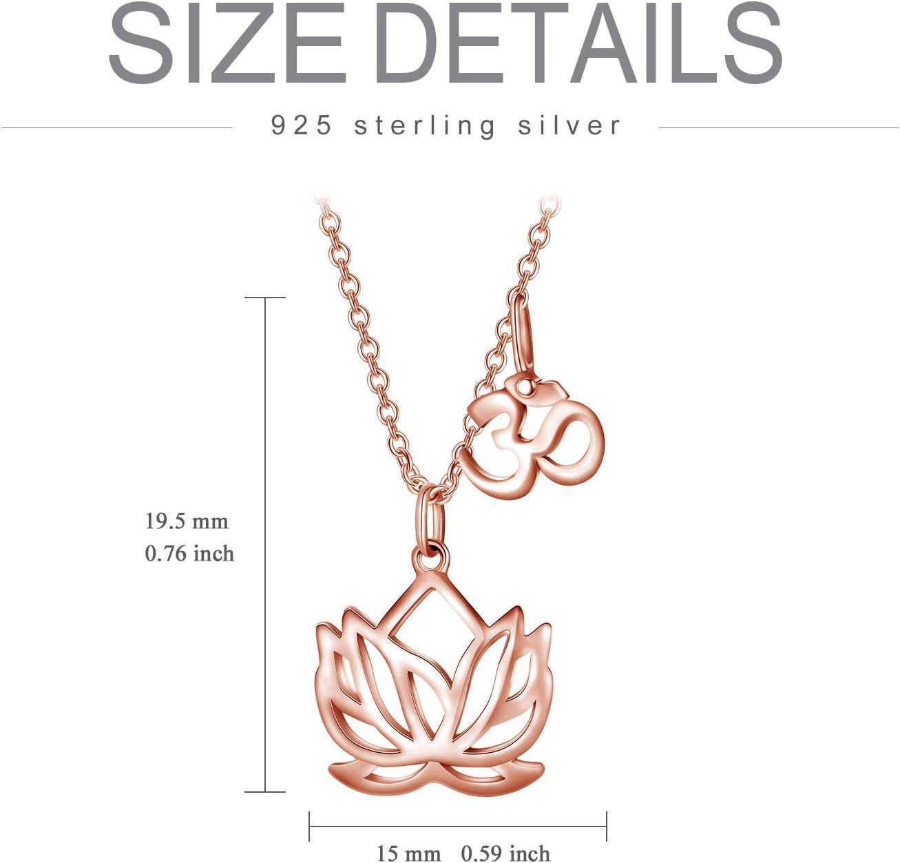 925 Sterling Silver OM Lotus Sideways Pendant Necklace w/ Inspirational Quote Gift Card for Women & Girls' Birthdays-0-2