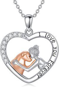 wholesale 925 Sterling Silver Heart Love Forever Couple Pendant Necklace-Dog and Women-1