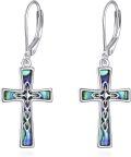 wholesale 925 Sterling Silver Abalone Shell Cross Drop Dangle Earrings-0-0