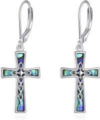wholesale 925 Sterling Silver Abalone Shell Cross Drop Dangle Earrings-Cross