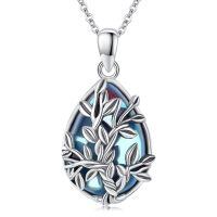 wholesale 925 Sterling Silver Blue Resin Branch Teardrop Pendant Necklace Women-Tree of Life