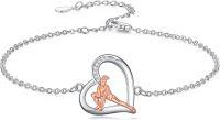 wholesale 925 Sterling Silver Heart-Shaped Sports Bracelet with Gymnastics Figure Charm - Gift for Athletes-Volleyball