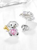 wholesale 925 Sterling Silver Hypoallergenic Dog Stud Earrings with Heart Crystal and Bone for Women Gifts-0-1
