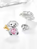 wholesale 925 Sterling Silver Hypoallergenic Dog Stud Earrings Wholesale with Heart Crystal and Bone for Women Gifts-0-1