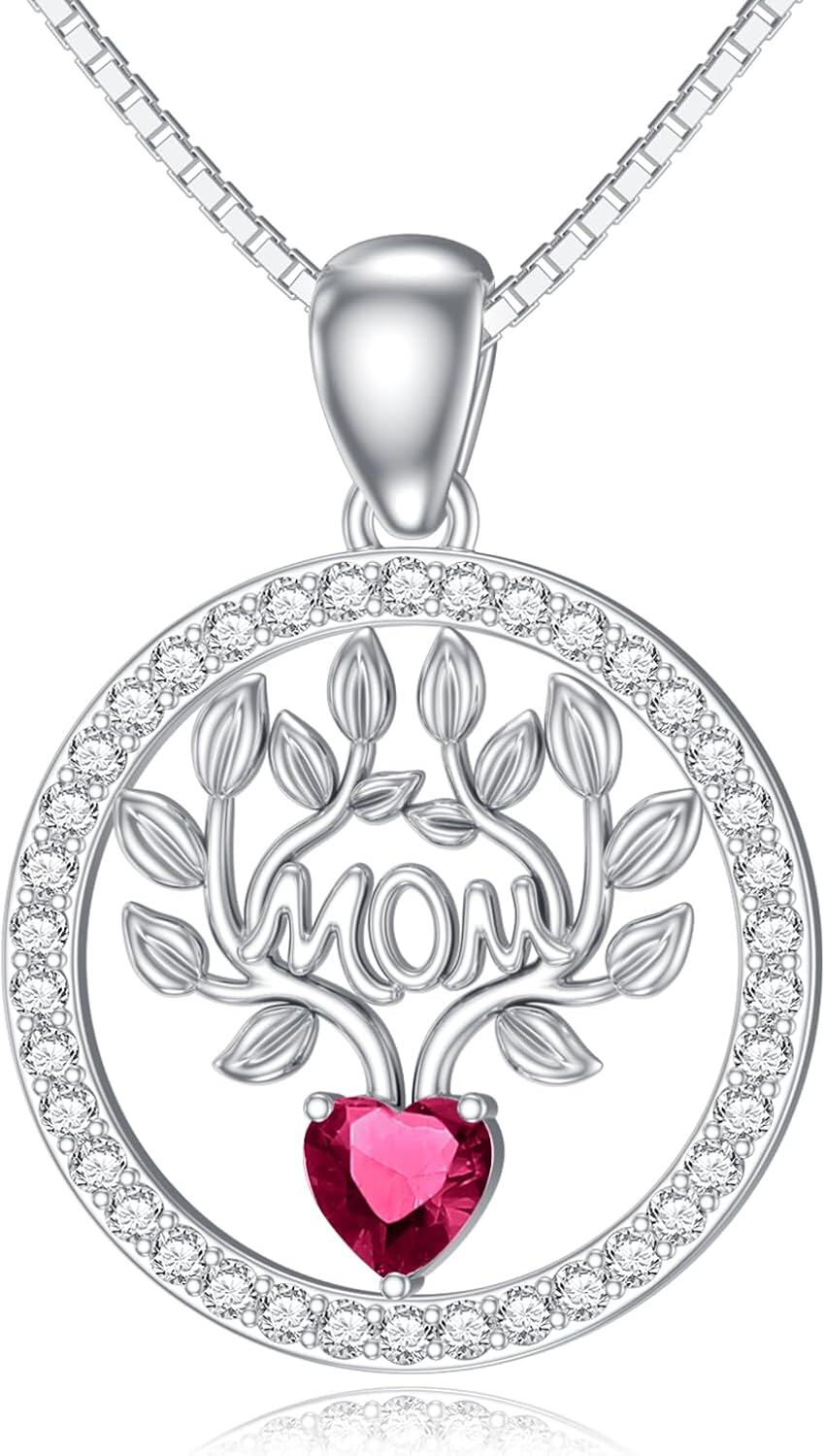 wholesale 925 Sterling Silver 12 Birthstones Tree of Life Necklace for Mom-Simulated Ruby-Jul.
