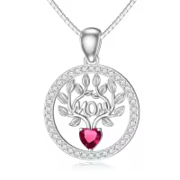 wholesale 925 Sterling Silver 12 Birthstones Tree of Life Necklace for Mom-Simulated Ruby-Jul.